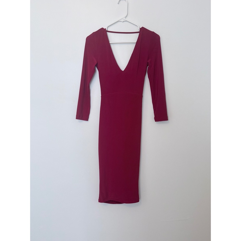Abyss by Abby Womens Deep Red V-Neck Open Back Knotted Bodycon Midi Dress XS